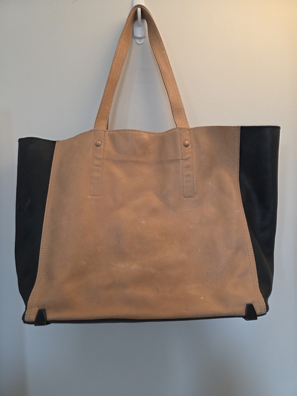 Loeffler Randall Two-Tone Tan and Black Leather Tote Bag